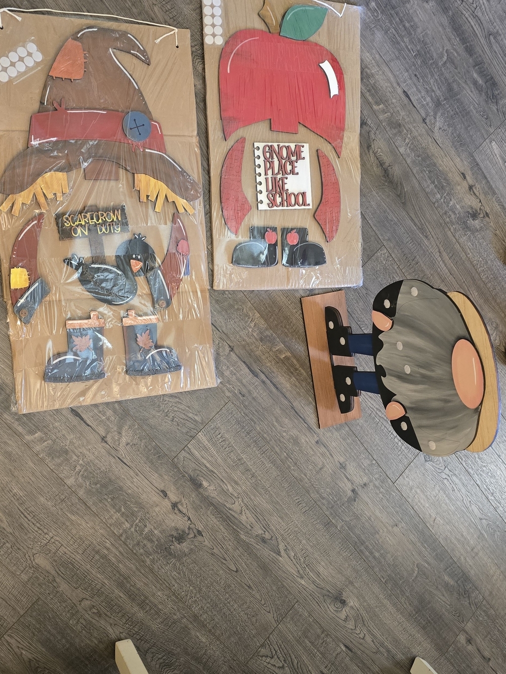 Handpainted Wooden Fall Door Hangers - Scarecrow & Apple Gnome - Picture 5 of 8